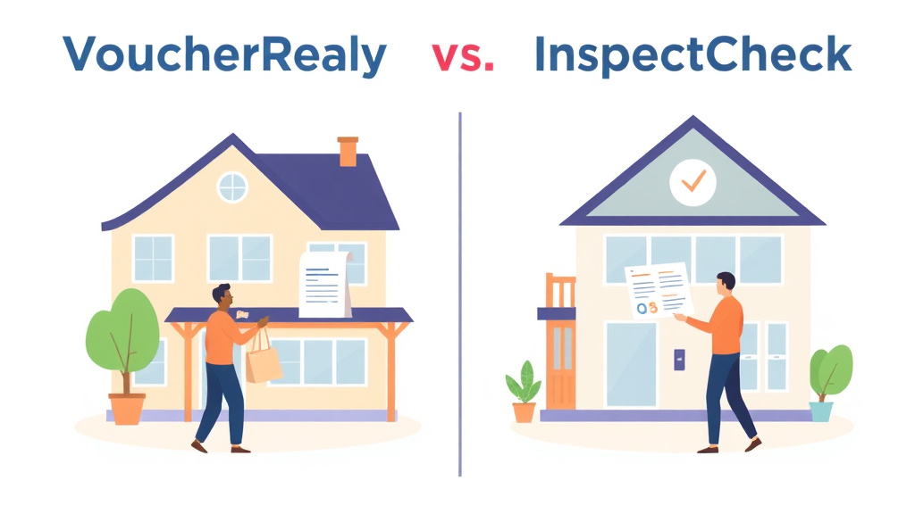 A professional illustration depicting voucherReady vs InspectCheck