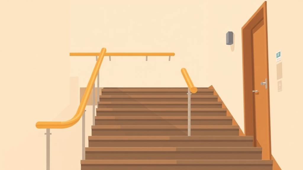 A professional illustration depicting handrail and Stairway Inspection Preparation