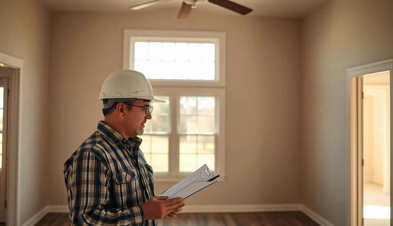 Housing inspector checking electrical outlet in empty Alabama rental home for Section 8 inspection
