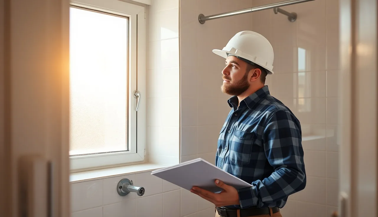 Inspector checking bathroom plumbing fixtures during an HQS housing inspection