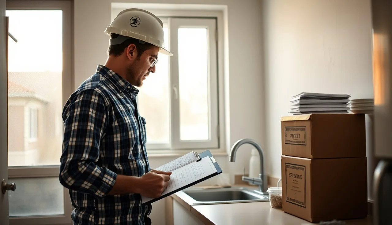 Housing inspector examining apartment kitchen during a Section 8 inspection