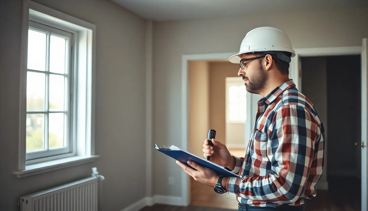 Inspector testing electrical outlet during a Section 8 housing inspection walkthrough