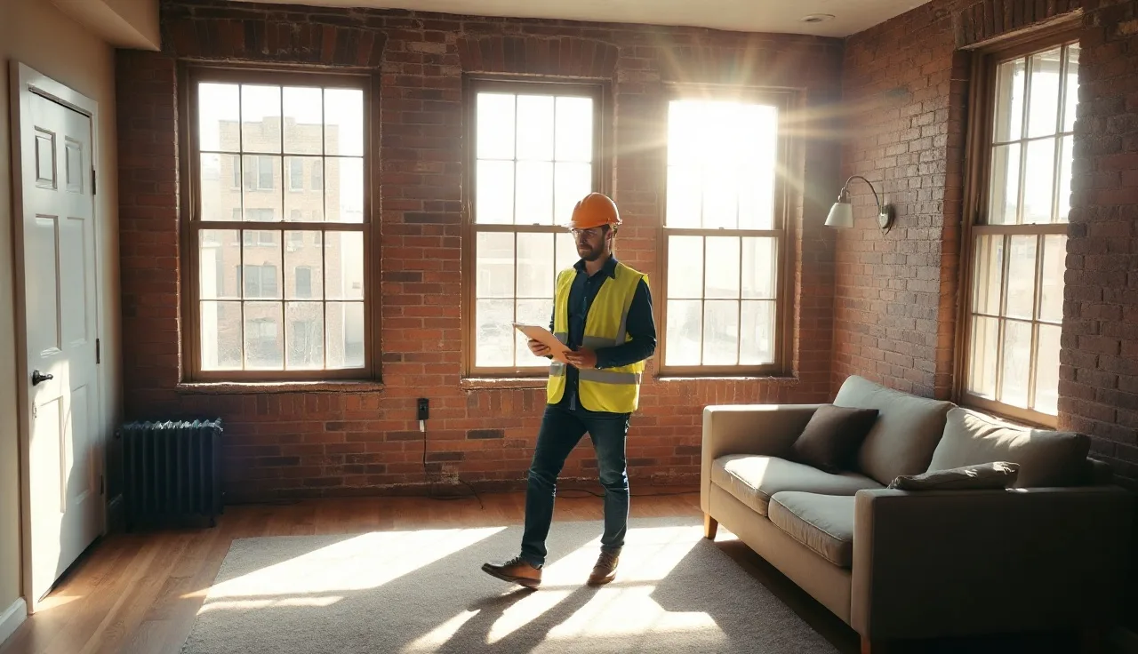 Housing inspector walking through empty apartment unit during Section 8 inspection in Michigan