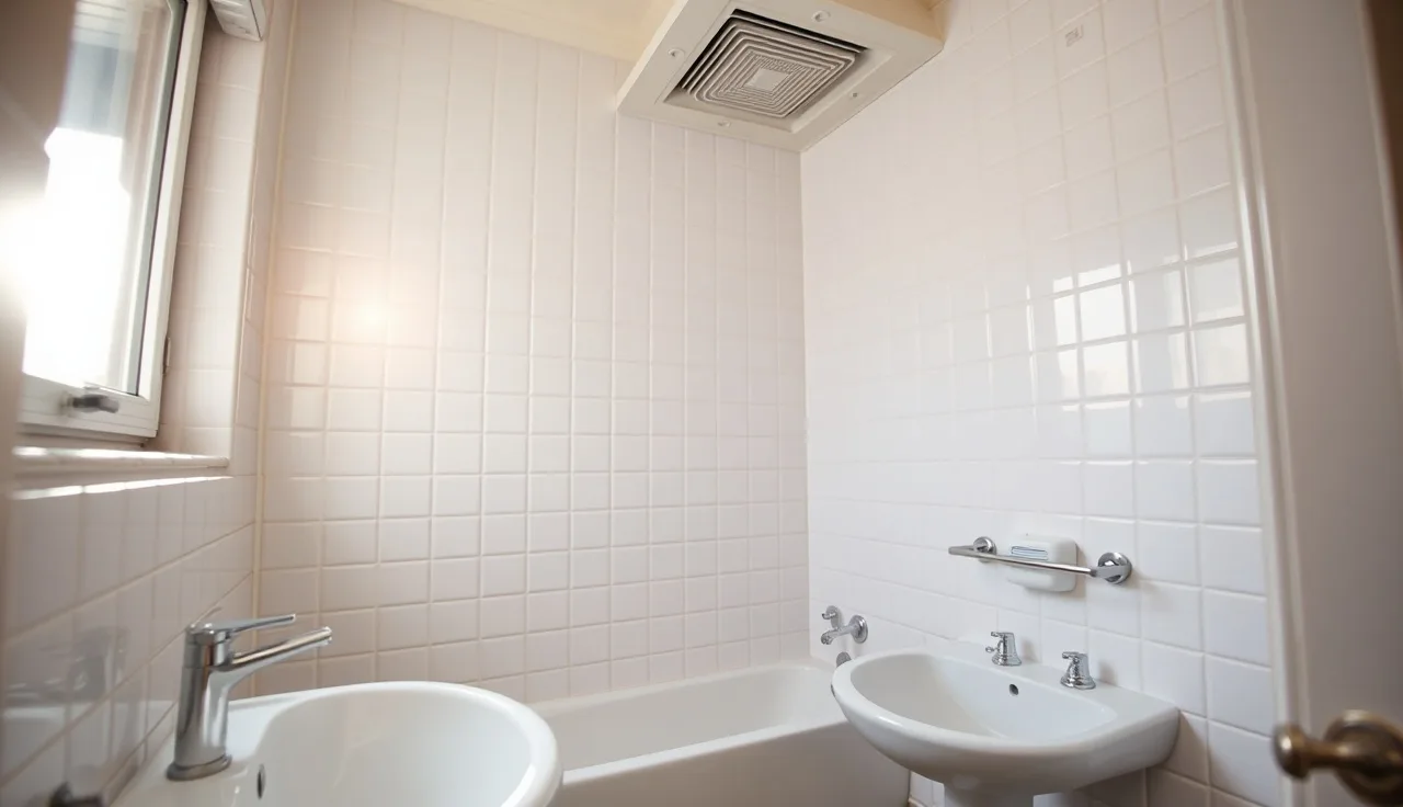 Older rental apartment bathroom with clean fixtures awaiting housing inspection