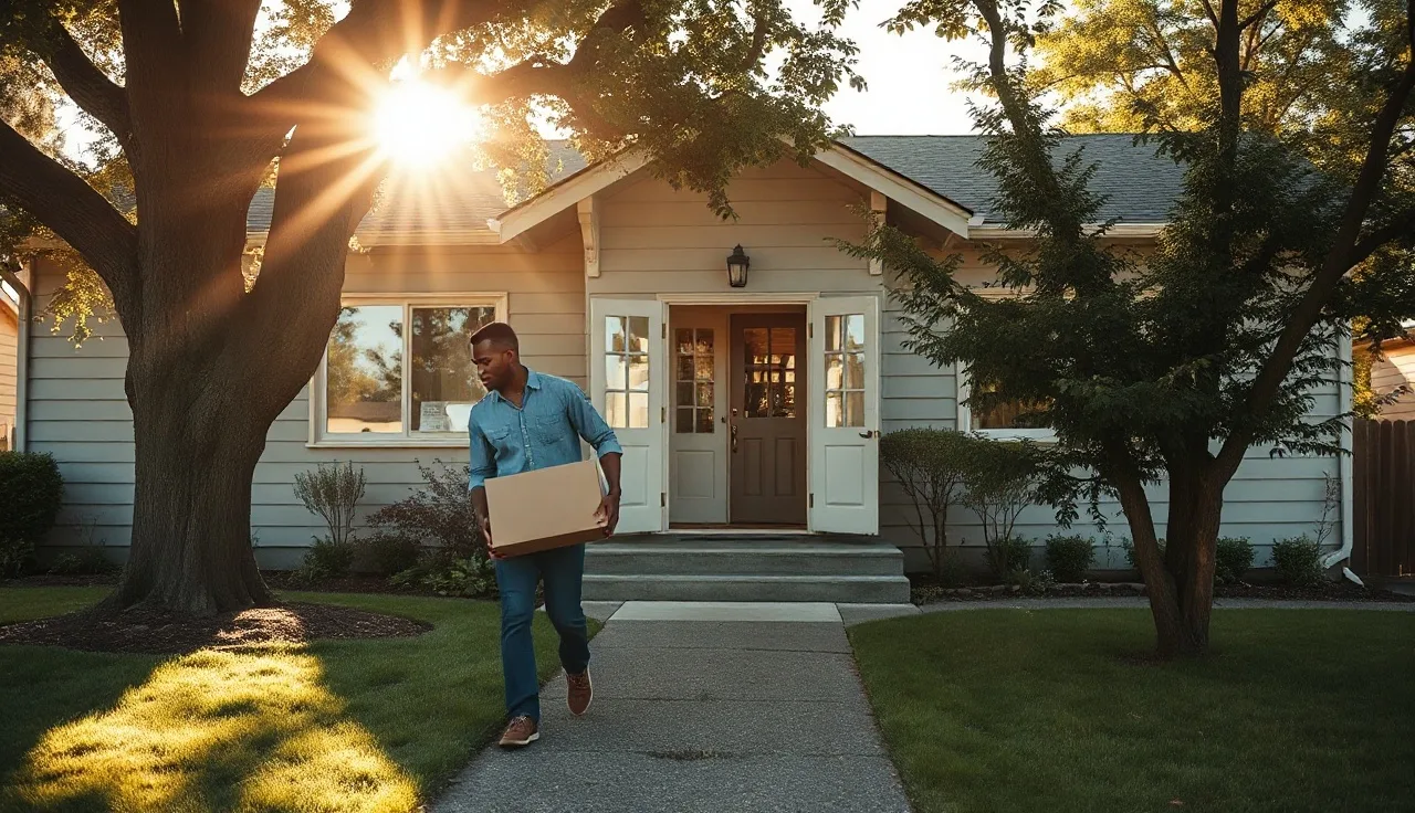Tenant carrying moving boxes into an Oregon rental house with a Section 8 voucher