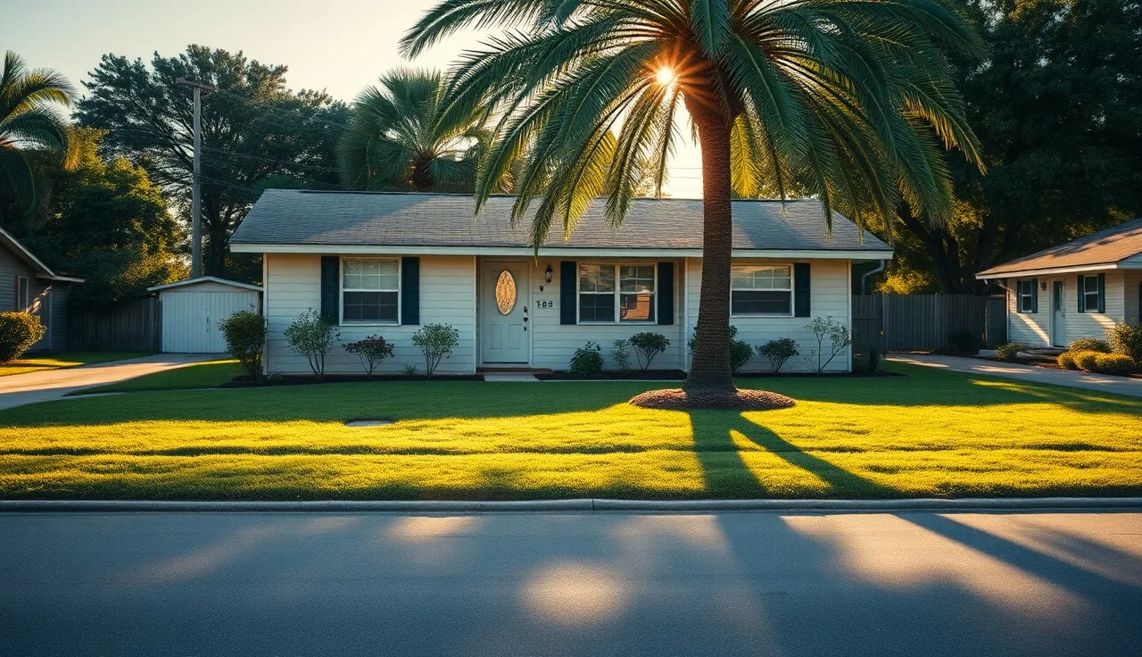 Single-story Florida rental home in Ocala area in warm afternoon light