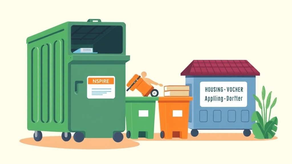 Illustration showing key concepts related to nspire trash compactor and dumpster standards