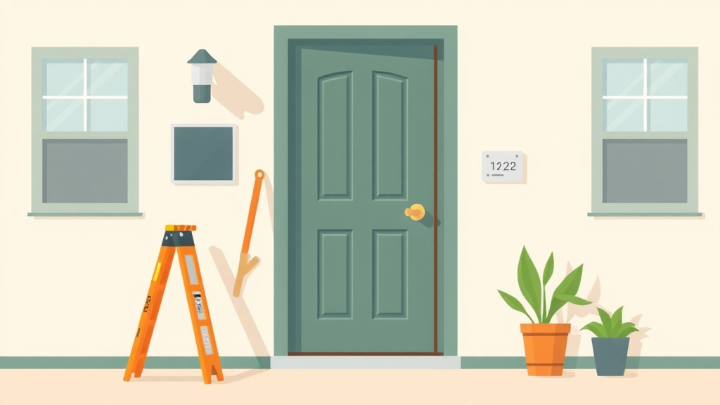 Visual overview of door Maintenance for Rental Properties with key concepts highlighted
