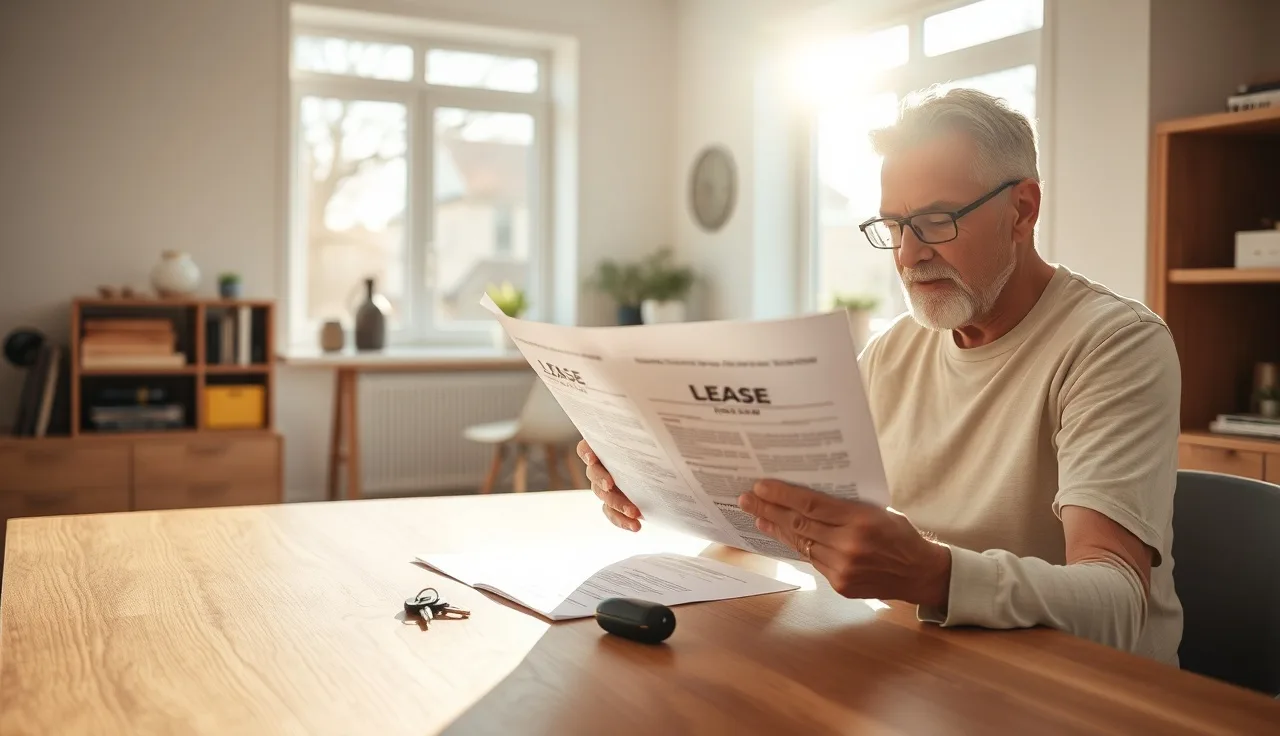 Landlord and tenant reviewing Section 8 lease paperwork at a kitchen table