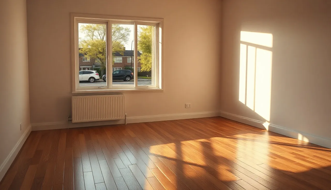 Empty apartment living room with sunlight showing fair market rent housing context