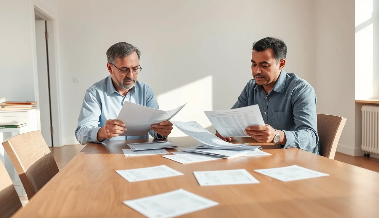Housing official and tenant reviewing fair market rent documents at a table