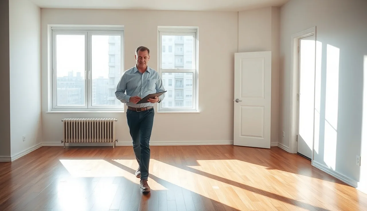 Housing official reviewing an empty apartment to assess fair market rent