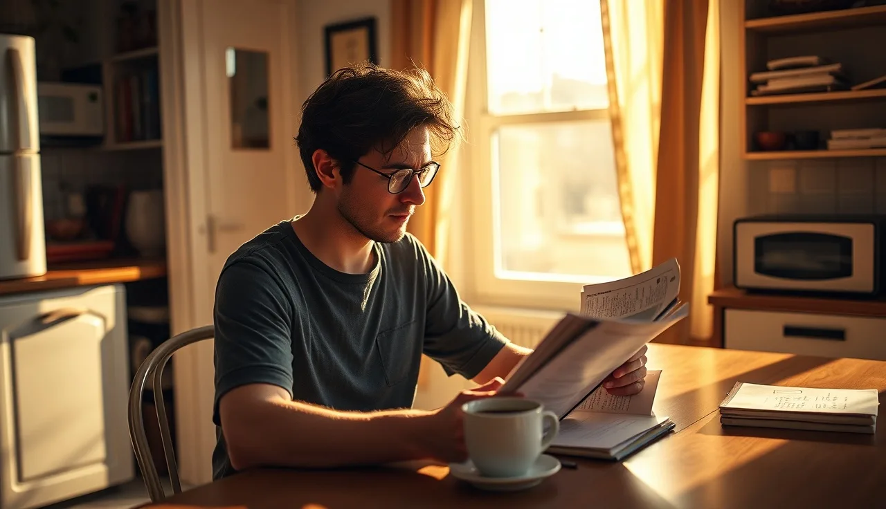 Person reviewing rental payment documents at a kitchen table before applying for section 8 housing