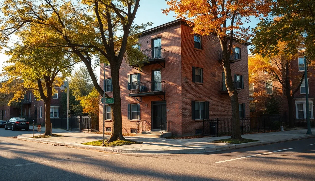 Brick apartment building on a residential street representing fair market rent housing