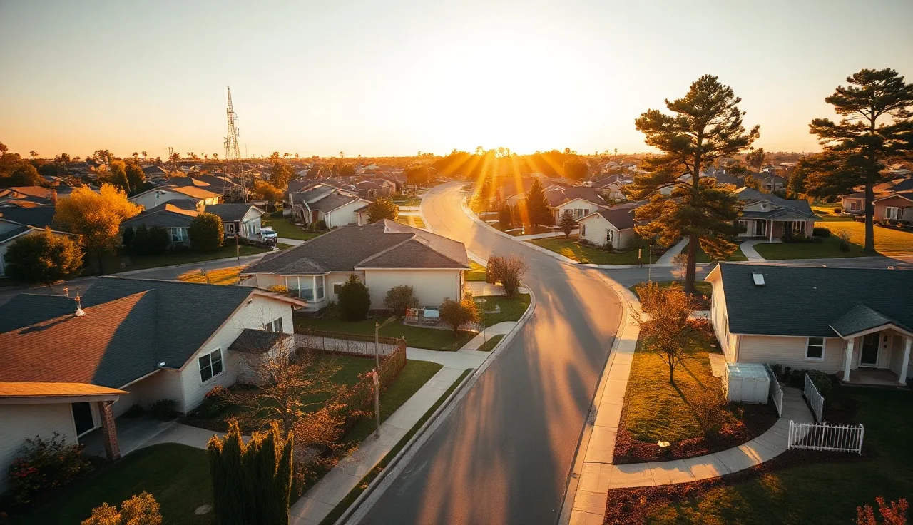 Suburban rental homes at golden hour, representing HUD fair market rent housing