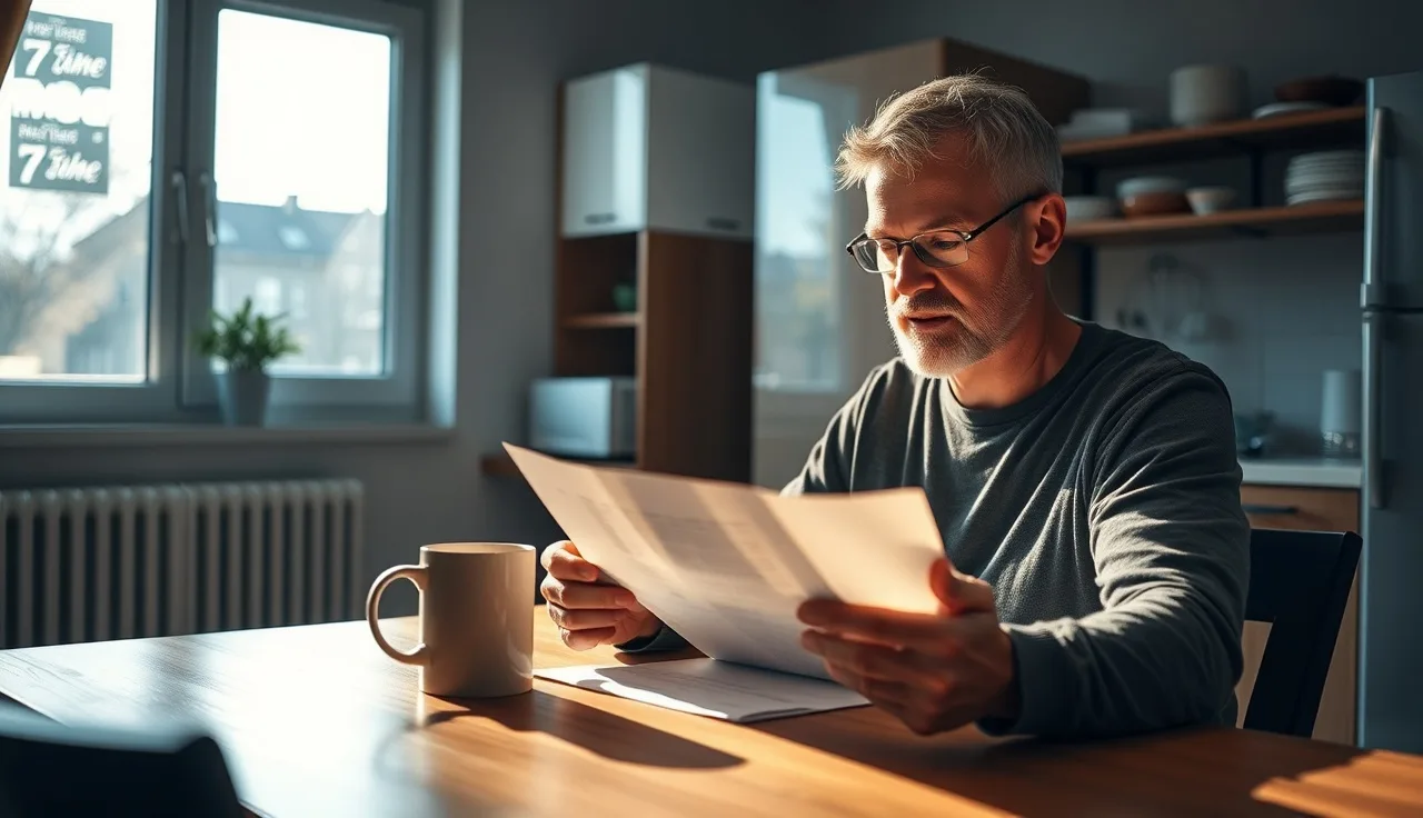 Tenant reviewing housing documents at a kitchen table, payment standard calculation