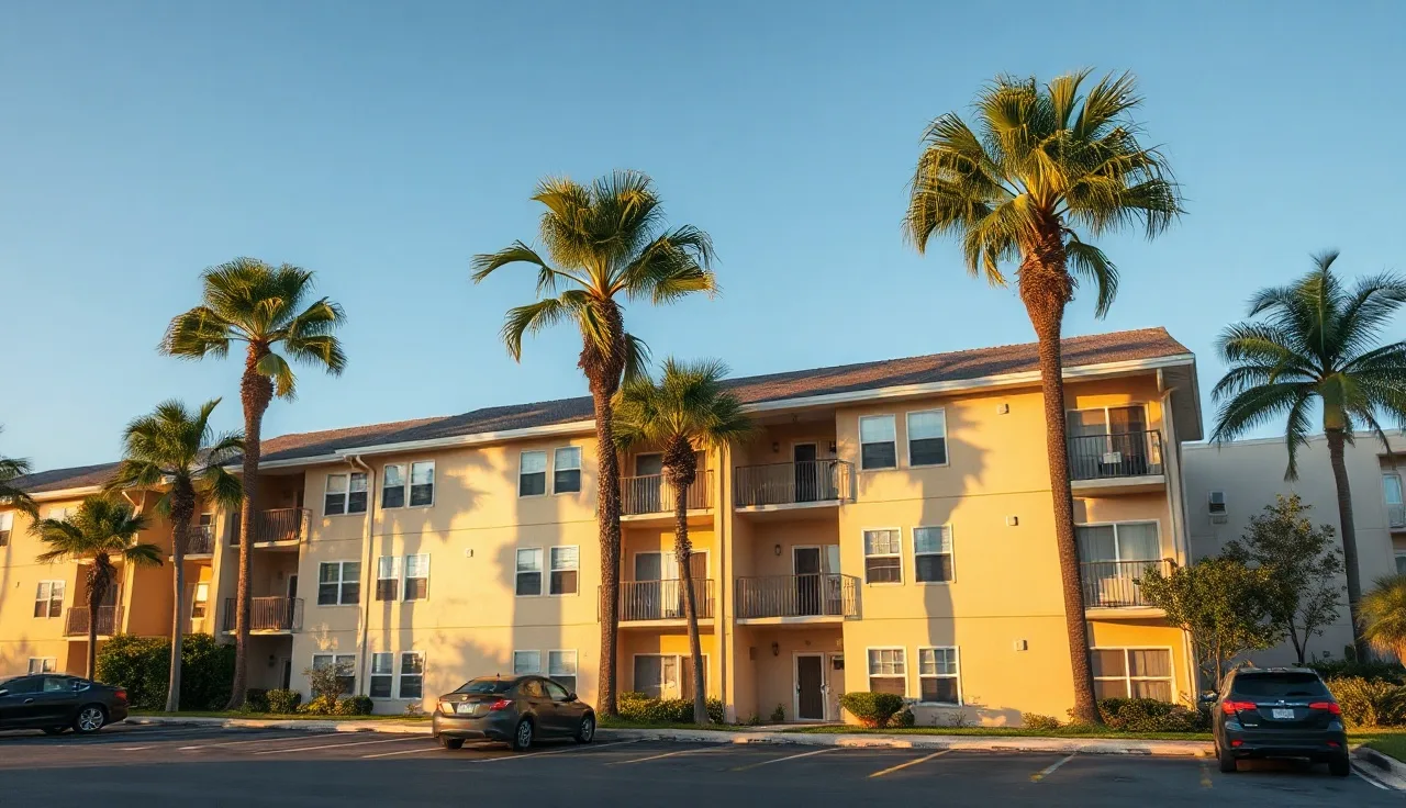 Suburban apartment complex exterior in New Port Richey Florida afternoon light