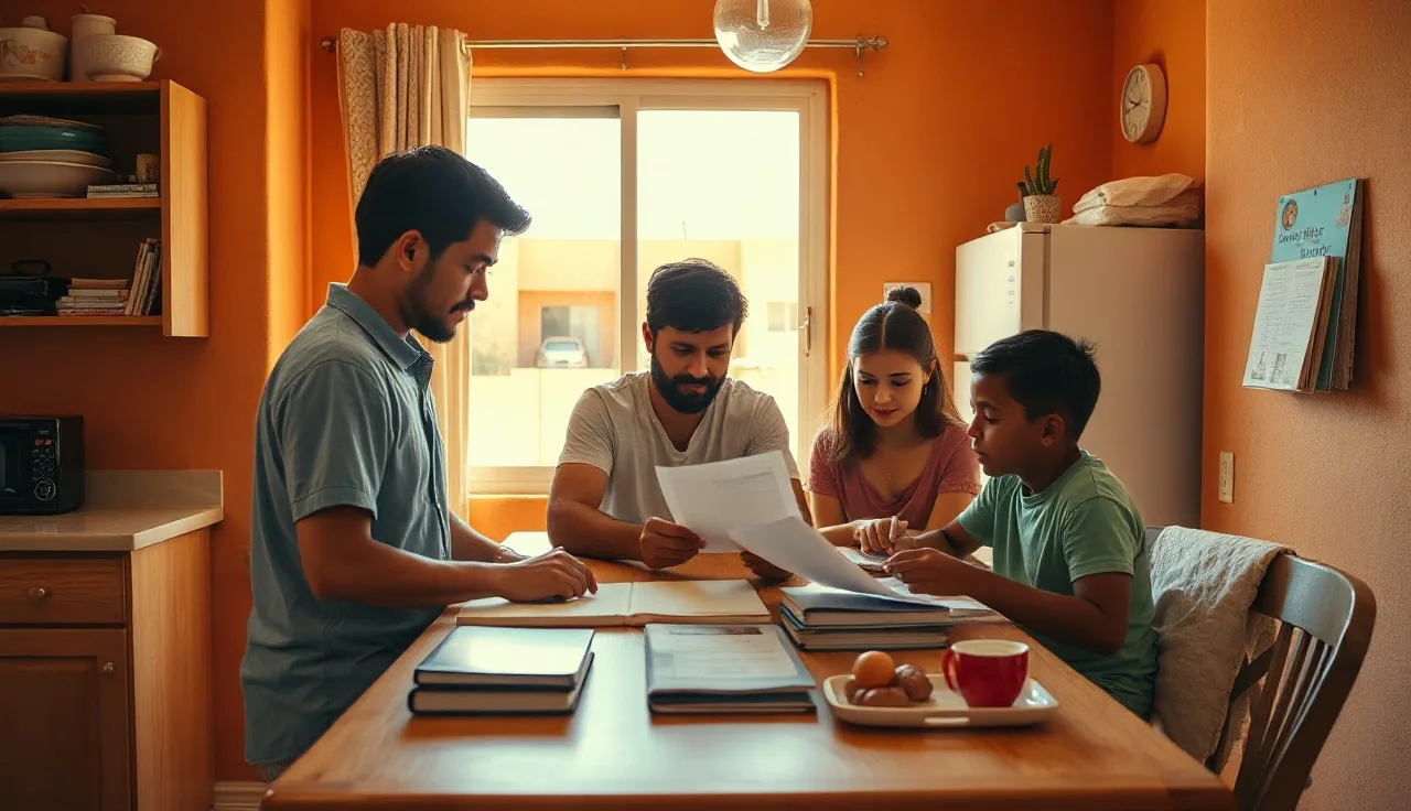 Arizona family reviewing Section 8 housing paperwork at kitchen table