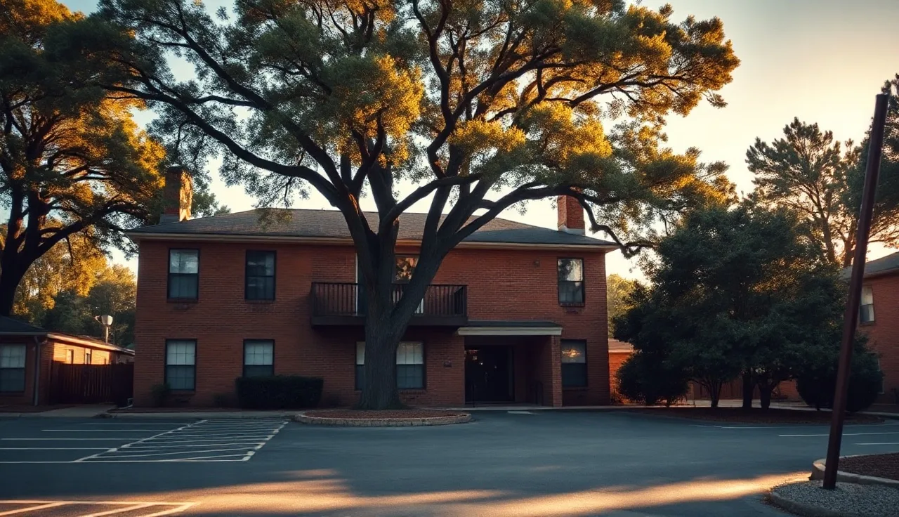 Brick apartment building in DeKalb County Georgia on a sunny afternoon
