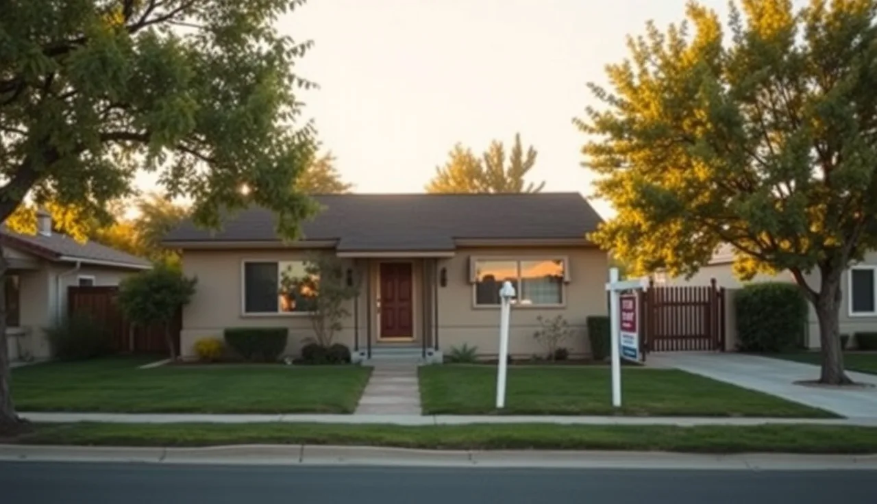 Single-story rental home on a Fresno California neighborhood street in afternoon light
