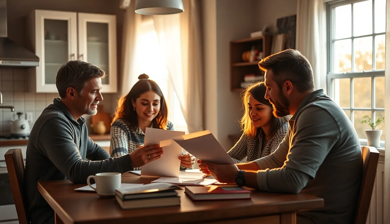 Family reviewing rental assistance documents at a kitchen table in Georgia apartment