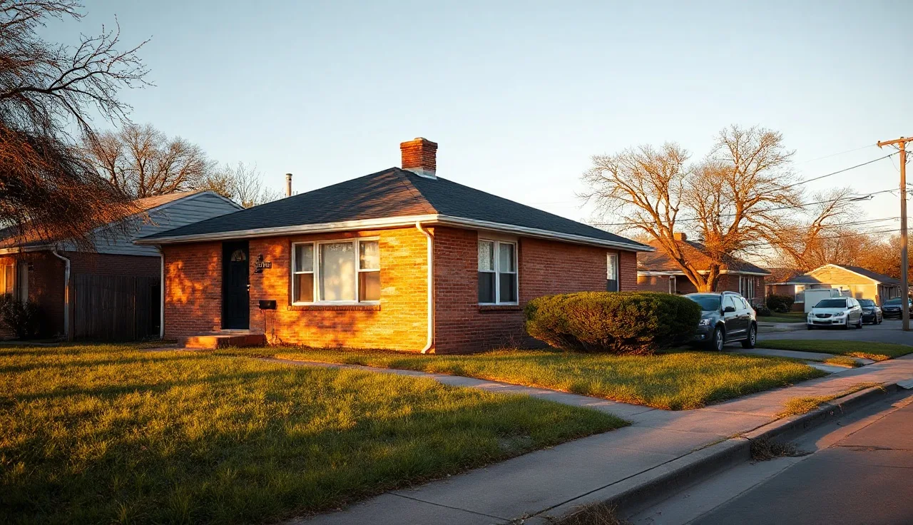 Brick rental home on a quiet Oklahoma City residential street in afternoon light