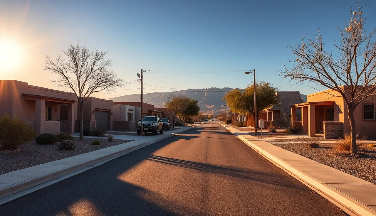 Adobe houses on a quiet low-income residential street in Albuquerque, New Mexico