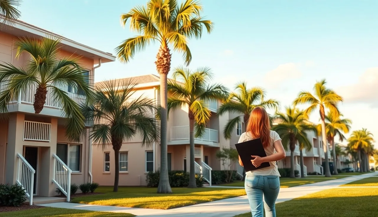 Affordable apartment complex in Tampa Florida on a sunny afternoon