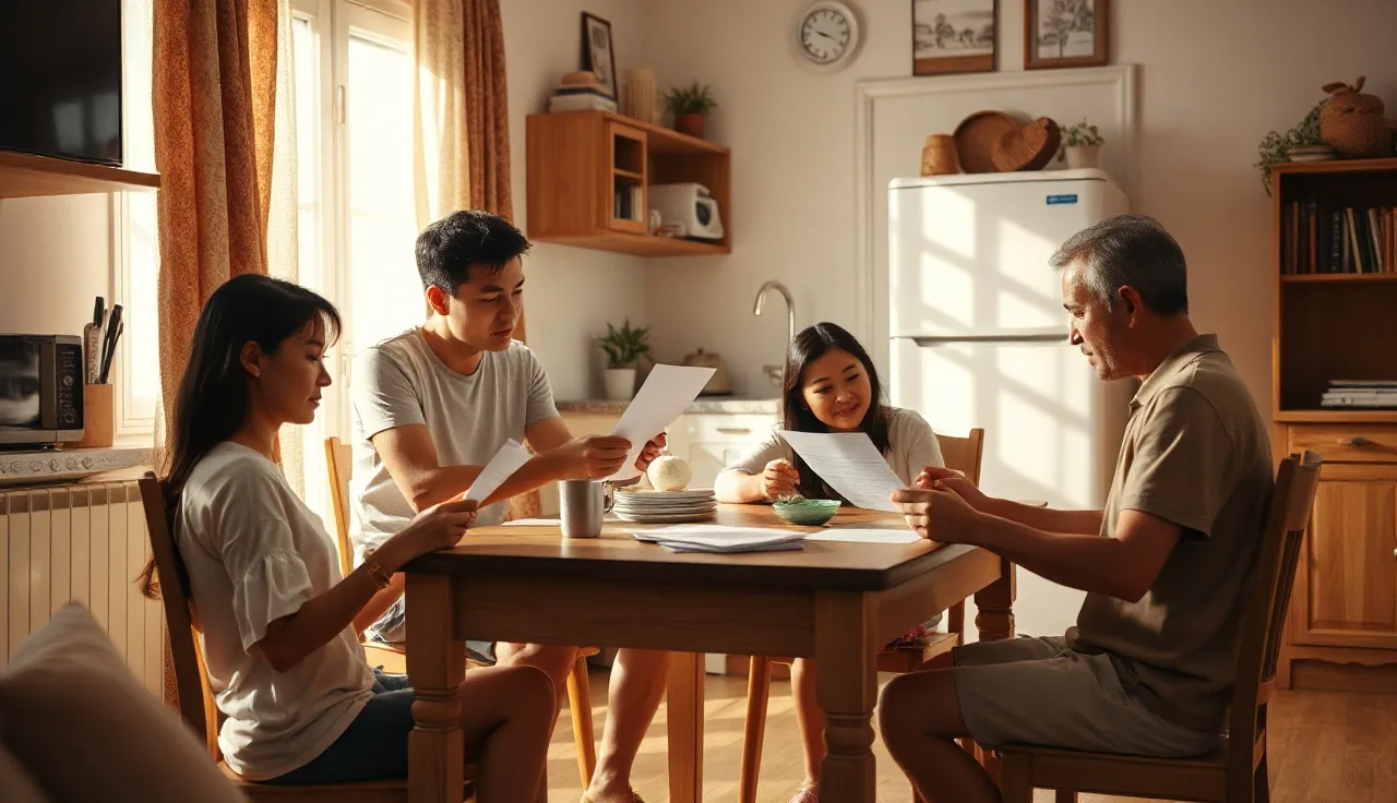 Family reviewing NC Section 8 income documents at a kitchen table