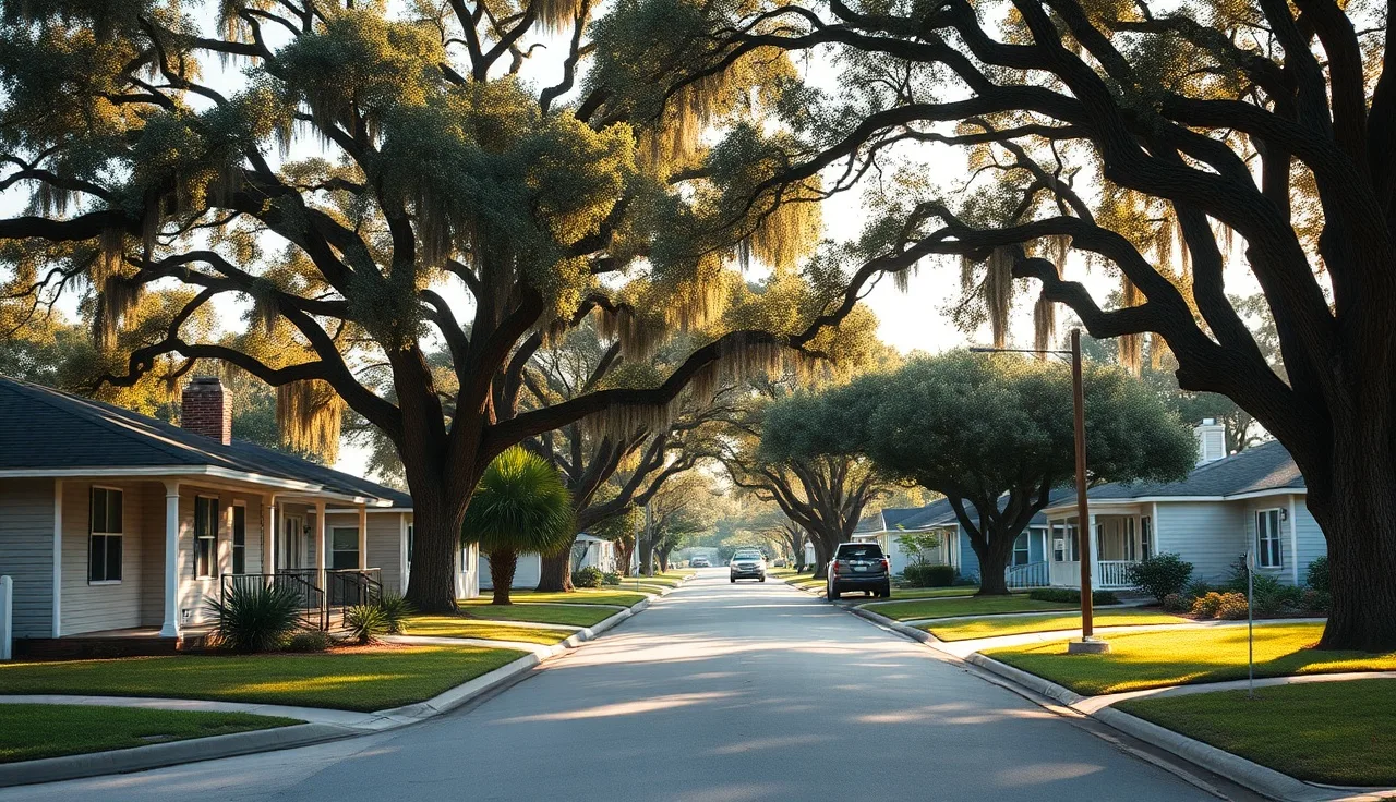 Quiet residential street with modest homes in Ocala Florida afternoon light