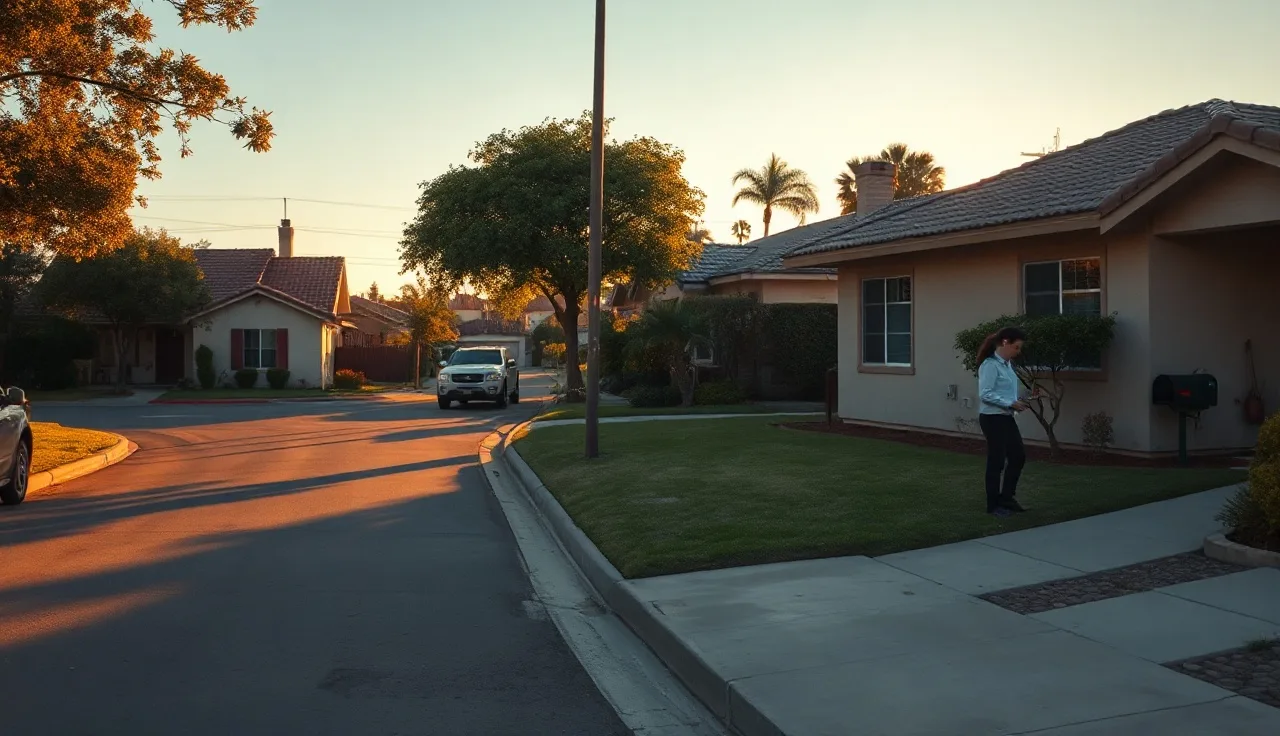 Woman checking mailbox outside a rental home in Orange County neighborhood