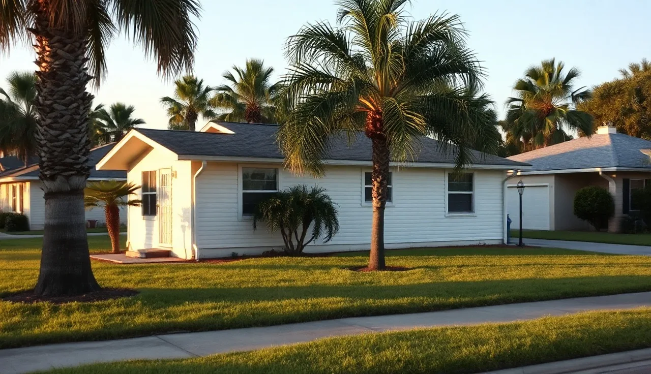 Single-story Florida home in a quiet residential neighborhood at dusk