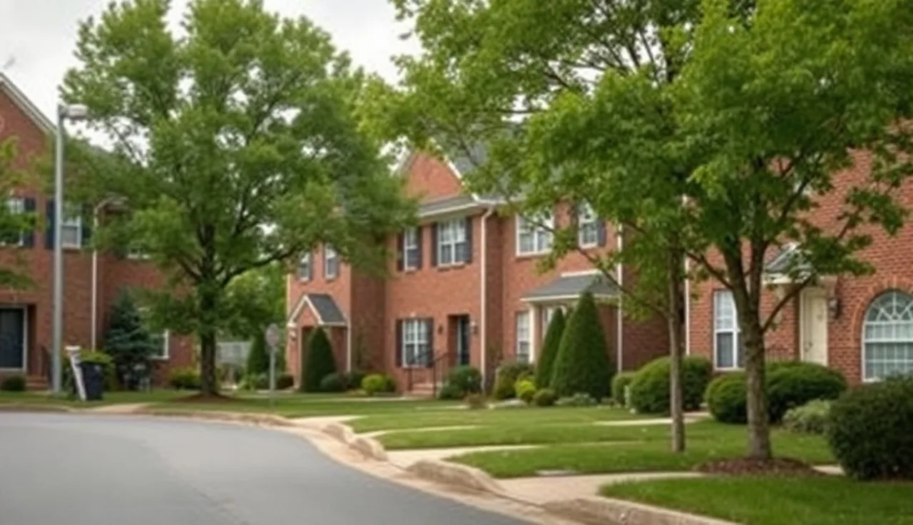 Brick townhouses on a suburban Prince George's County Maryland street