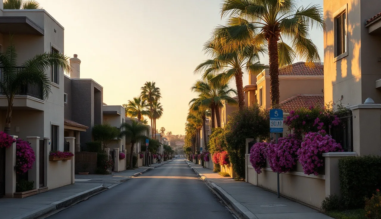 Residential apartment buildings on a coastal Southern California street near Port Hueneme