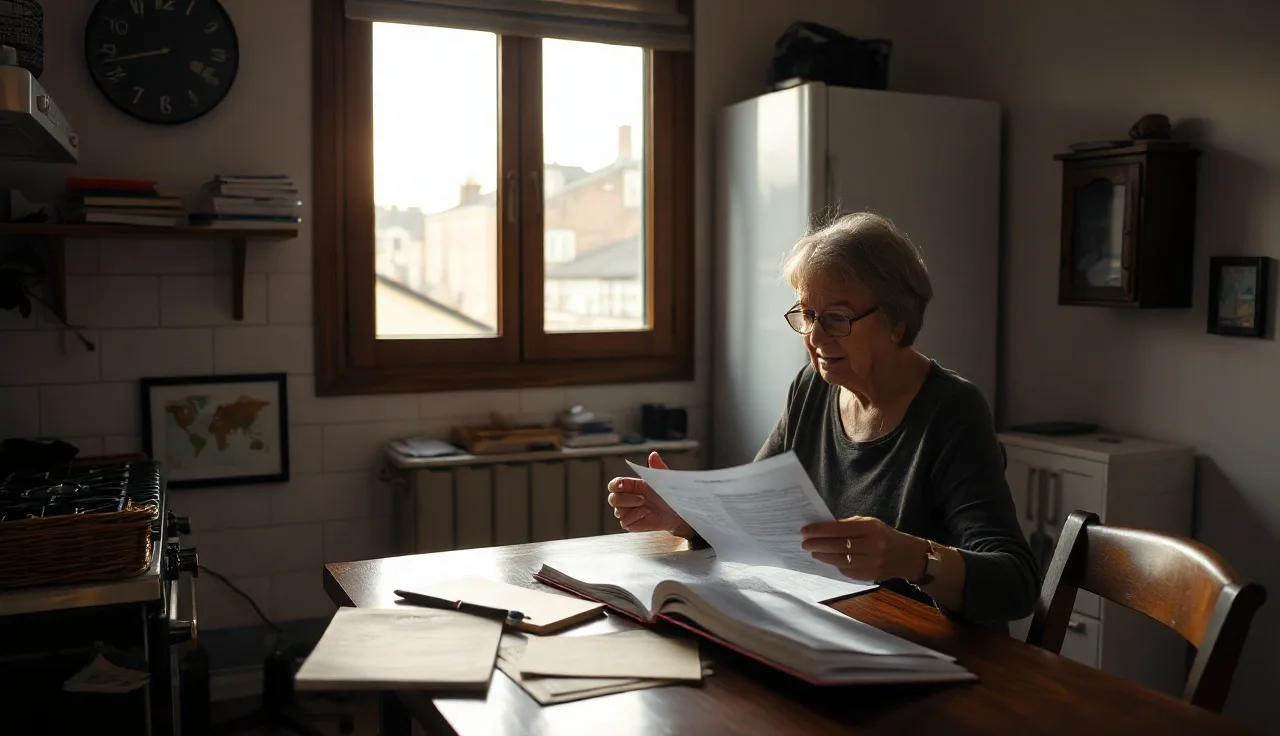 Woman reviewing rental assistance paperwork at kitchen table in NYC apartment