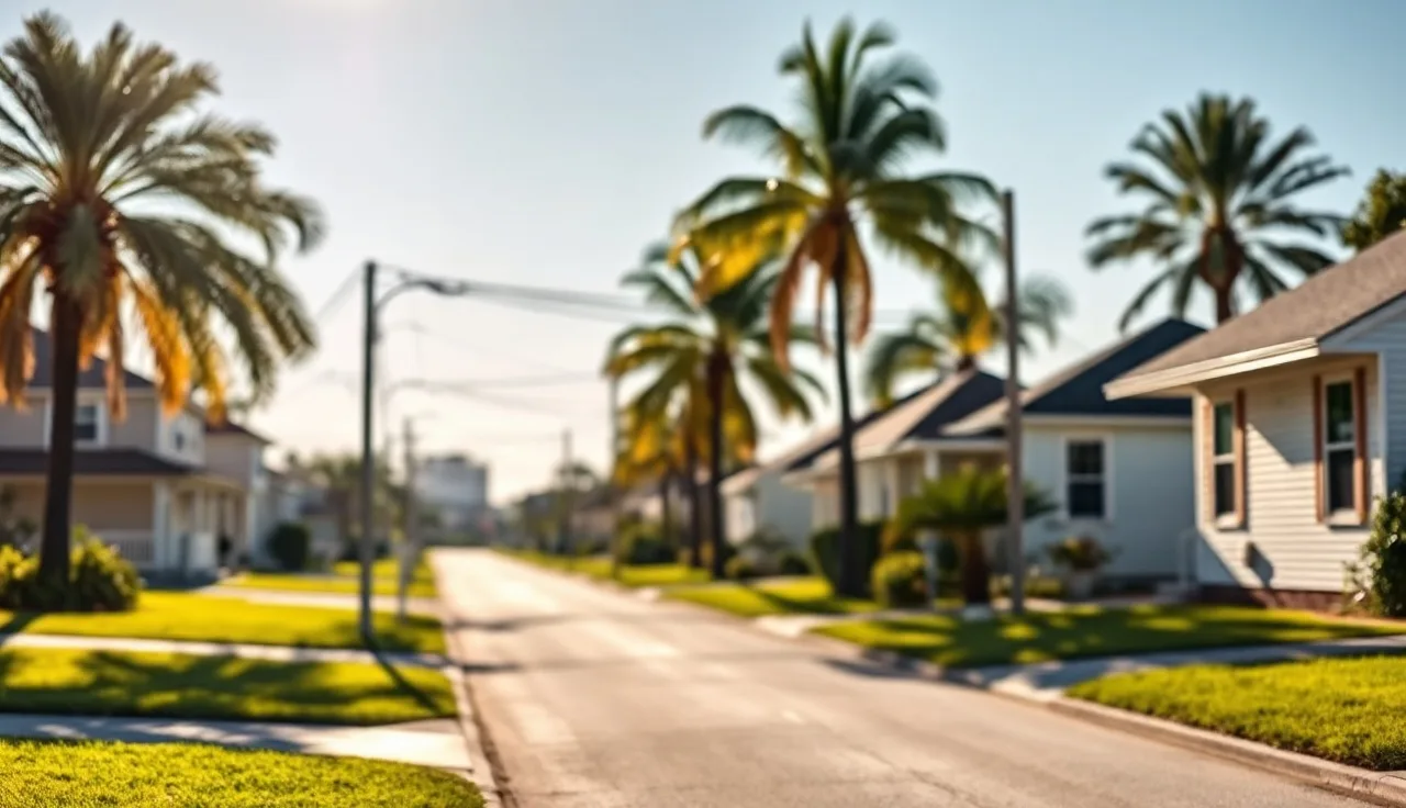 Quiet residential street in Port St. Lucie with single-family homes and palm trees