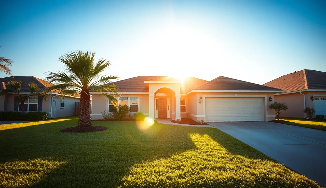 Sunlit single-family home on a quiet Port St. Lucie street with palm trees