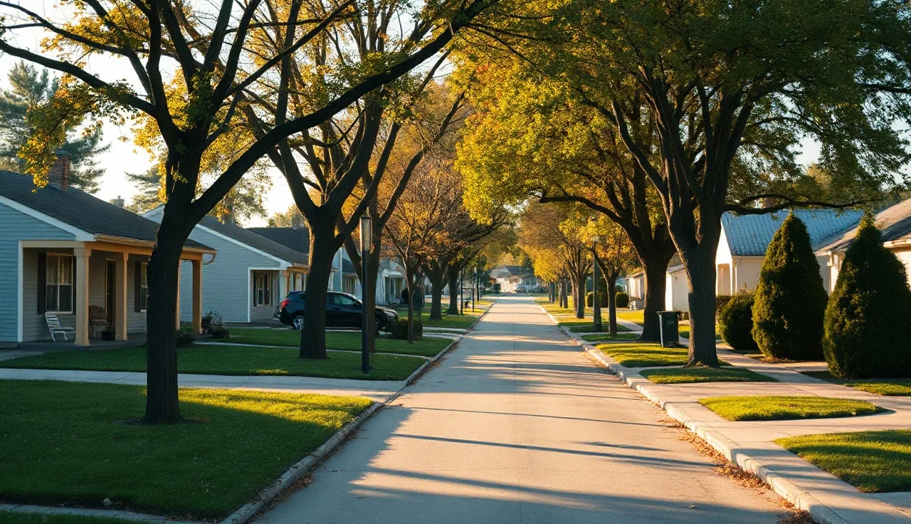 Modest single-family homes on a tree-lined street in La Porte Indiana