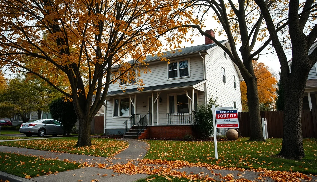 Rental home on a tree-lined Tacoma street in autumn afternoon light