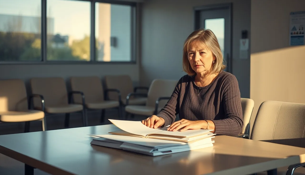 Tenant organizing eligibility documents at a public housing authority office