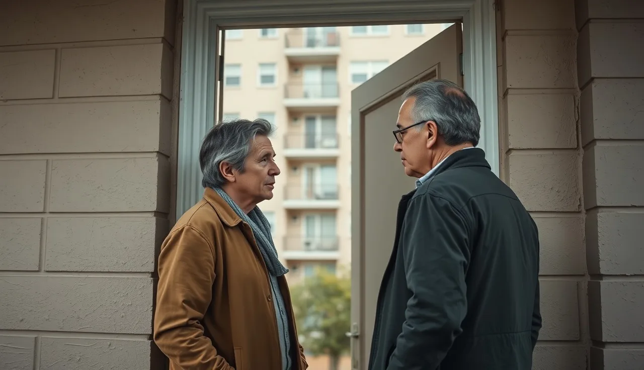Tenant and landlord at apartment doorway in source of income housing dispute