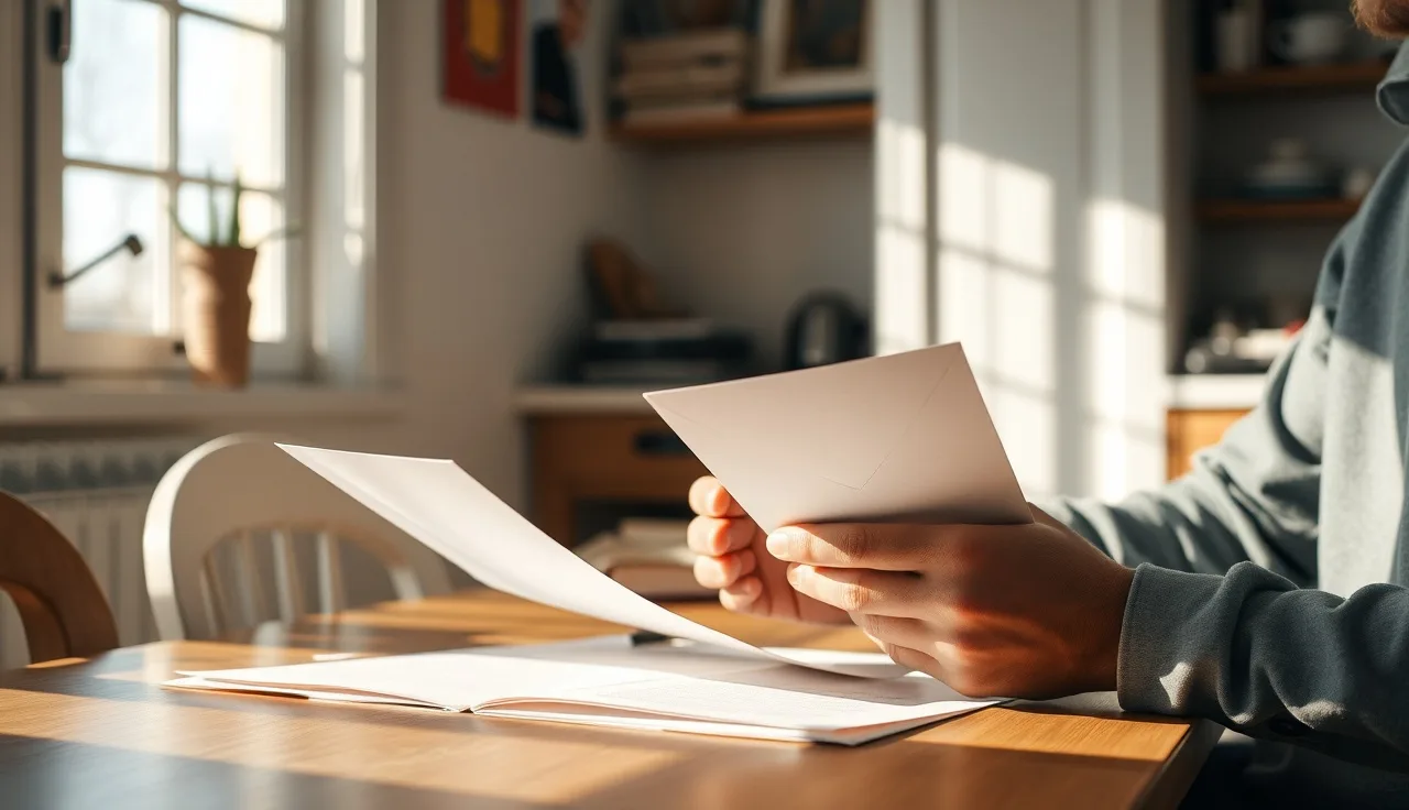 Person at kitchen table reviewing housing authority papers about income reporting