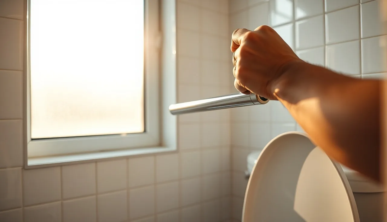Grab bar installation in a tiled bathroom for a disabled tenant's accessibility modification