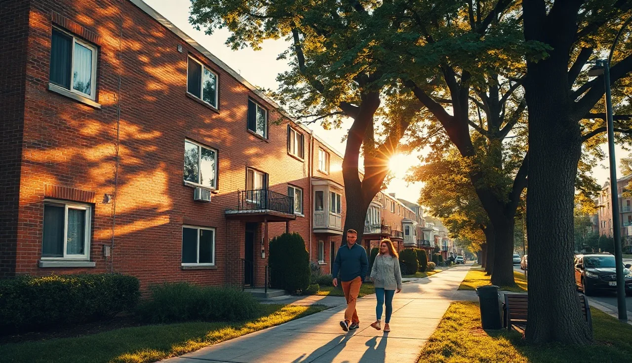 Woman and child approaching the entrance of an affordable apartment building