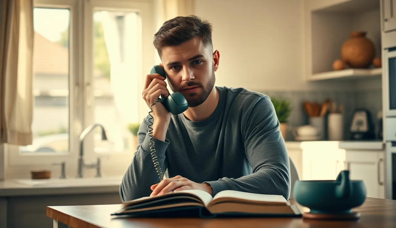 Person making a phone call at home about HUD housing assistance