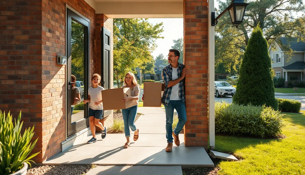 Family moving into a rental house with HUD housing assistance support