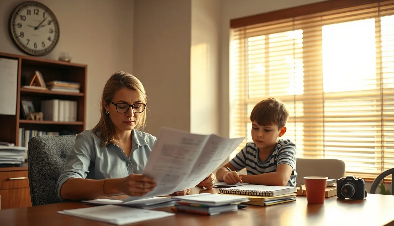Housing caseworker reviewing documents with a family at a public housing agency office
