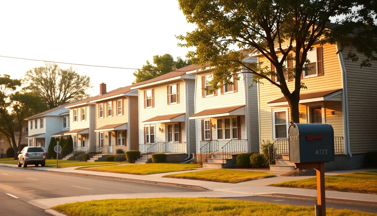 Row of modest rental homes on a residential street representing Section 8 housing