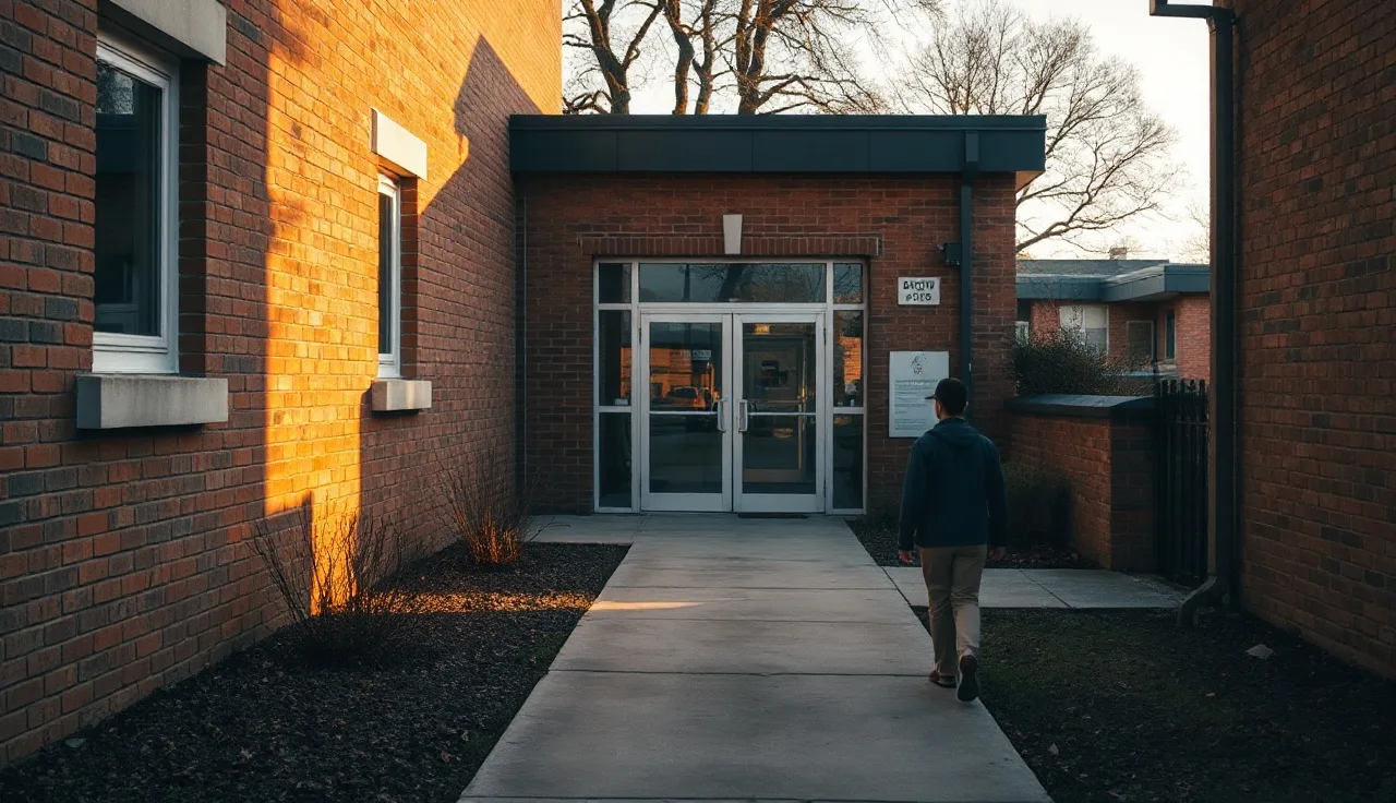 Exterior of a local housing authority office building on a quiet morning