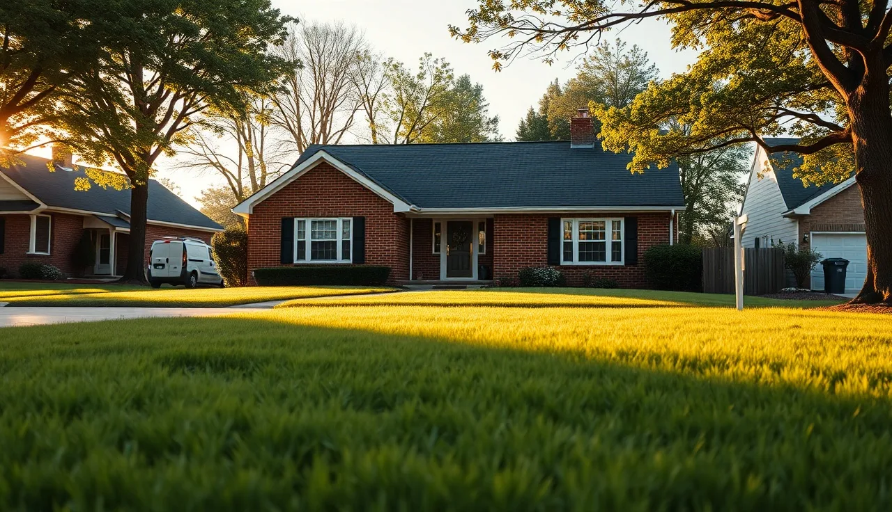 Single-family brick house on a residential street in late afternoon light